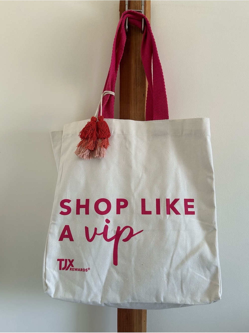T.J.Maxx White Canvas Tote with Hot Pink Accents